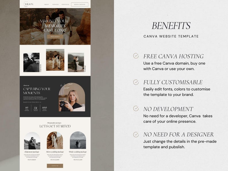 Photography Website Template Canva | Website Template for Photographers | Canva Website Design | Photographer Website | Dark Feminine Theme image 8