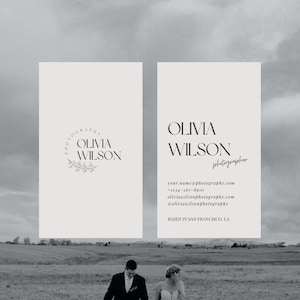 de Carte de visite verticale de photographie Canvas | Carte de visite unique avec logo floral et botanique | Photographe de mariages et de voyages organisés