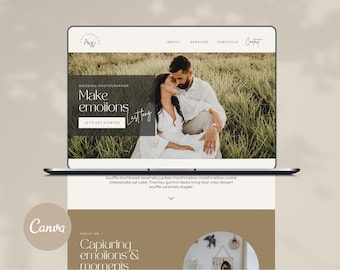 Boho Photographer Website Template Edit in Canva, Website Design, Wedding Family Photo Lookbook with Logo Design