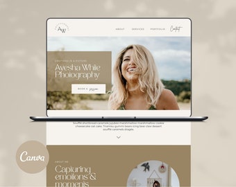 Photography Website Template for Canva, 1 Page Modern Website Template for Wedding Photographers, Boho Style