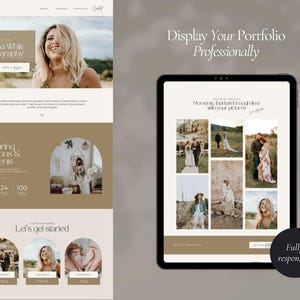 Photography Website Template for Canva, 1 Page Modern Website Template for Wedding Photographers, Boho Style image 11