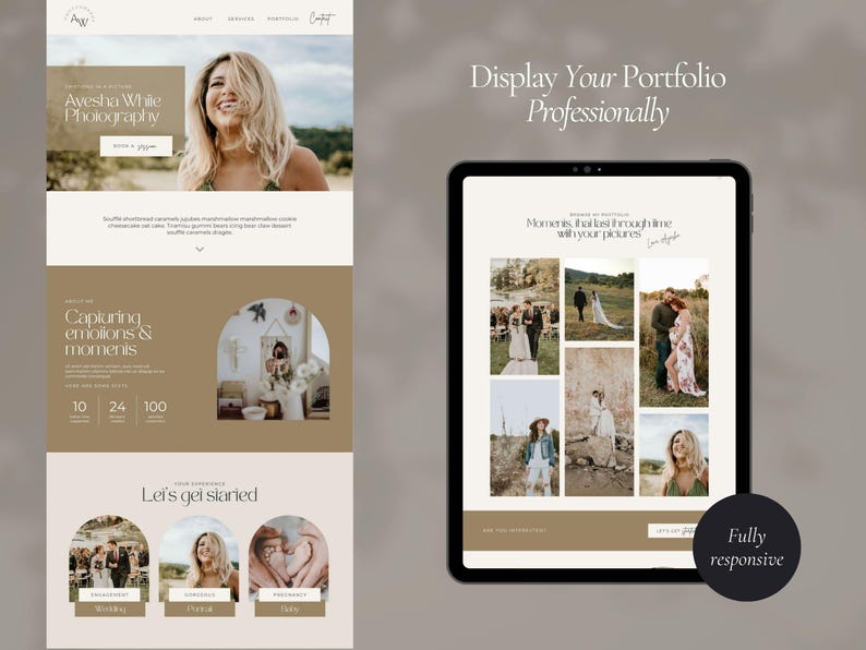 Photography Website Template for Canva, 1 Page Modern Website Template for Wedding Photographers, Boho Style image 11