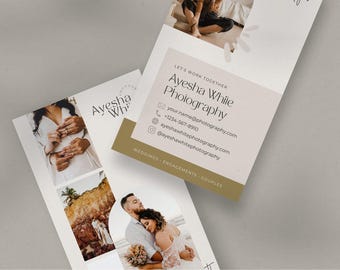 Vertical Photography Business Card Canva Template, Editable Collage Layout for Wedding and Family Photographers, Logo Design Included