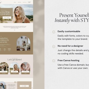 Photography Website Template for Canva, 1 Page Modern Website Template for Wedding Photographers, Boho Style image 6