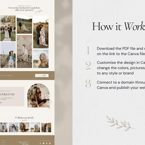 Photography Website Template for Canva, 1 Page Modern Website Template for Wedding Photographers, Boho Style image 8