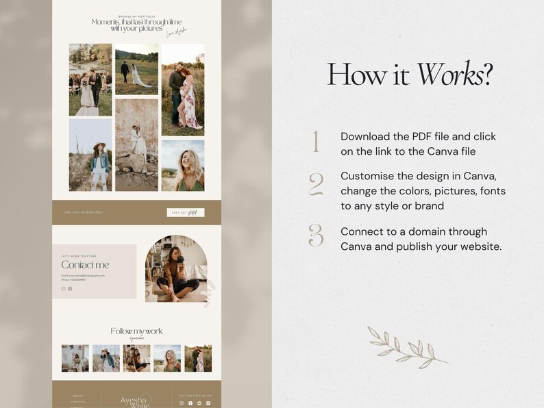 Photography Website Template for Canva, 1 Page Modern Website Template for Wedding Photographers, Boho Style image 8
