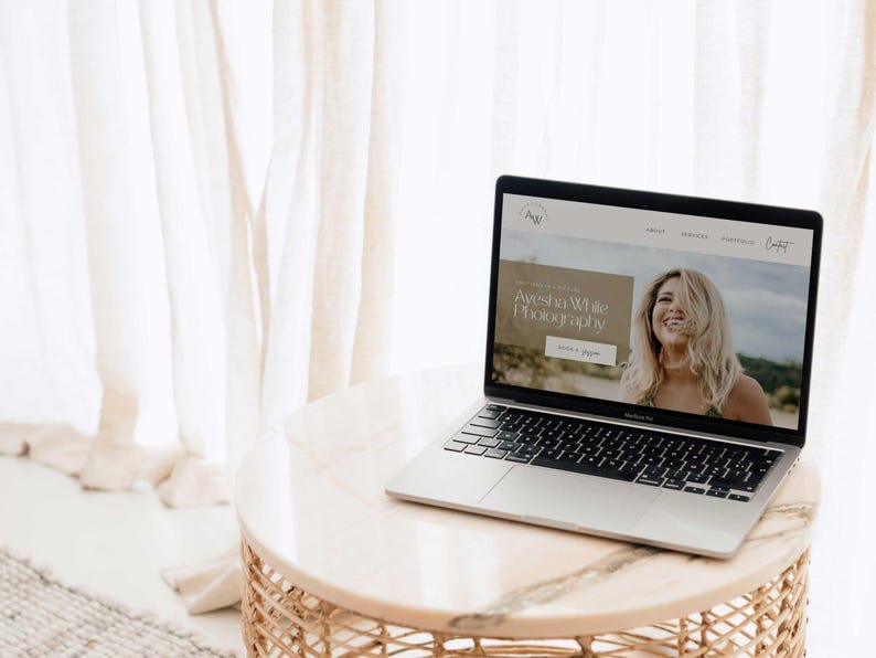 Photography Website Template for Canva, 1 Page Modern Website Template for Wedding Photographers, Boho Style image 2
