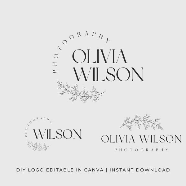 Botanical Logo Template | DIY Logo | Premade logo template Canva | Wedding Photography Logo Herbal, Wreath, Branch| Circle Photographer Logo