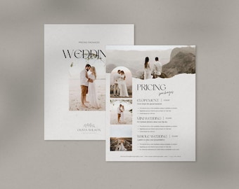 ウェディング写真料金ガイドテンプレート、軽やかで風通しの良い料金表、料金シート、Canvaで編集可能