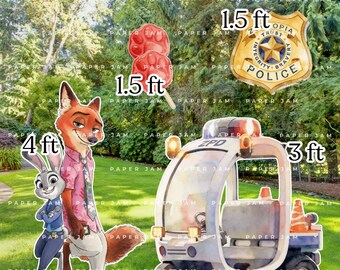 Zoo Animal Cop Cutouts | Animal City Birthday Display | Bunny Cop & Fox Detective Standee Decor