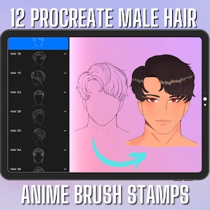 4 Stile in 3 verschiedenen Winkeln / insgesamt 12 Anime Hair Procreate Pinsel / Für Anfänger / Manga-Frisur / Digitale Kunst / Pinselpaket
