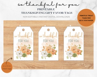 Thanksgiving Tags, Fall Thankful Gift Tag, Printable Thankful Tag, Friendsgiving Tag, Digital Thanksgiving Favor Tags, So Thankful For You