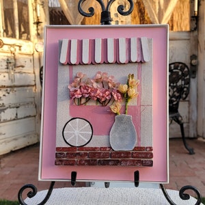 Framed Pink Flower Cart -3D