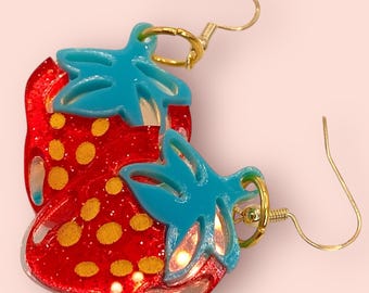 Glittriga jordgubbsörhängen: Retro akryl Berry Babe-smycken