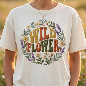 Faux Embroidery Wildflower DTG Transfer, 3D Thread Effect Floral Iron On (Ready to Press)