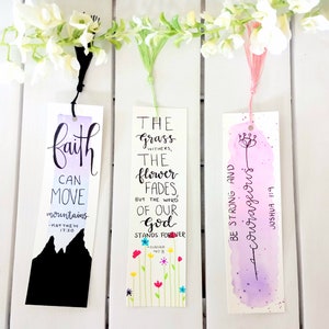Bible Verse Bookmarks - Set of 3 - Floral Watercolor Bookmarks - Encouraging Bible Quotes - Handmade and Hand Lettered Bookmarks -Great Gift