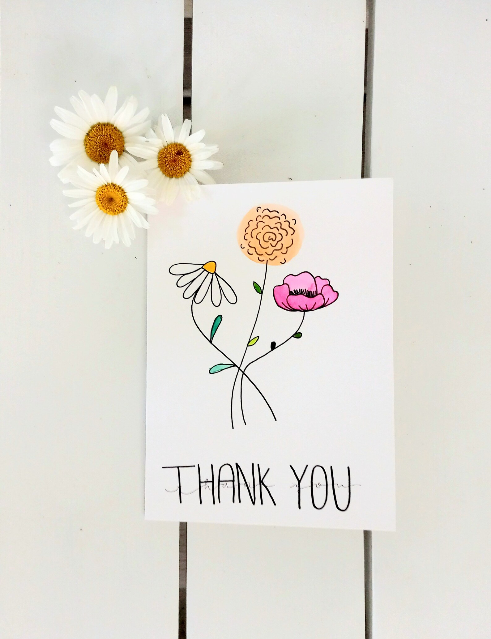 Floral Watercolor Thank You Cards Set of 5 Handmade Watercolor Thank ...