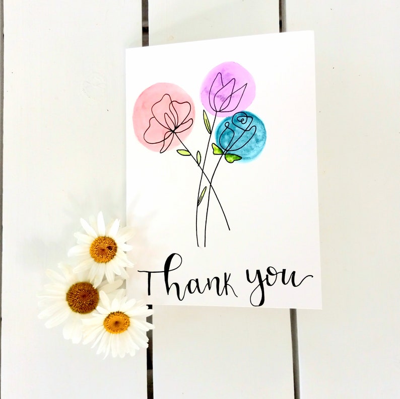 Floral Watercolor Thank You Cards - Set of 5 - Handmade Watercolor ...