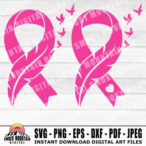 Breast Cancer Feather Ribbon SVG: Awareness Graphics (Digital Download)