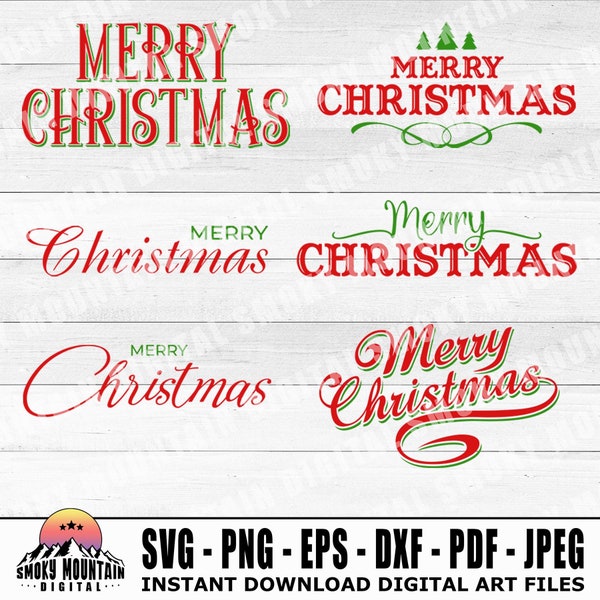 Merry Christmas Wording - Instant Digital Download - svg, png, eps, dxf, pdf and jpeg files included! Christmas Card Graphics Bundle