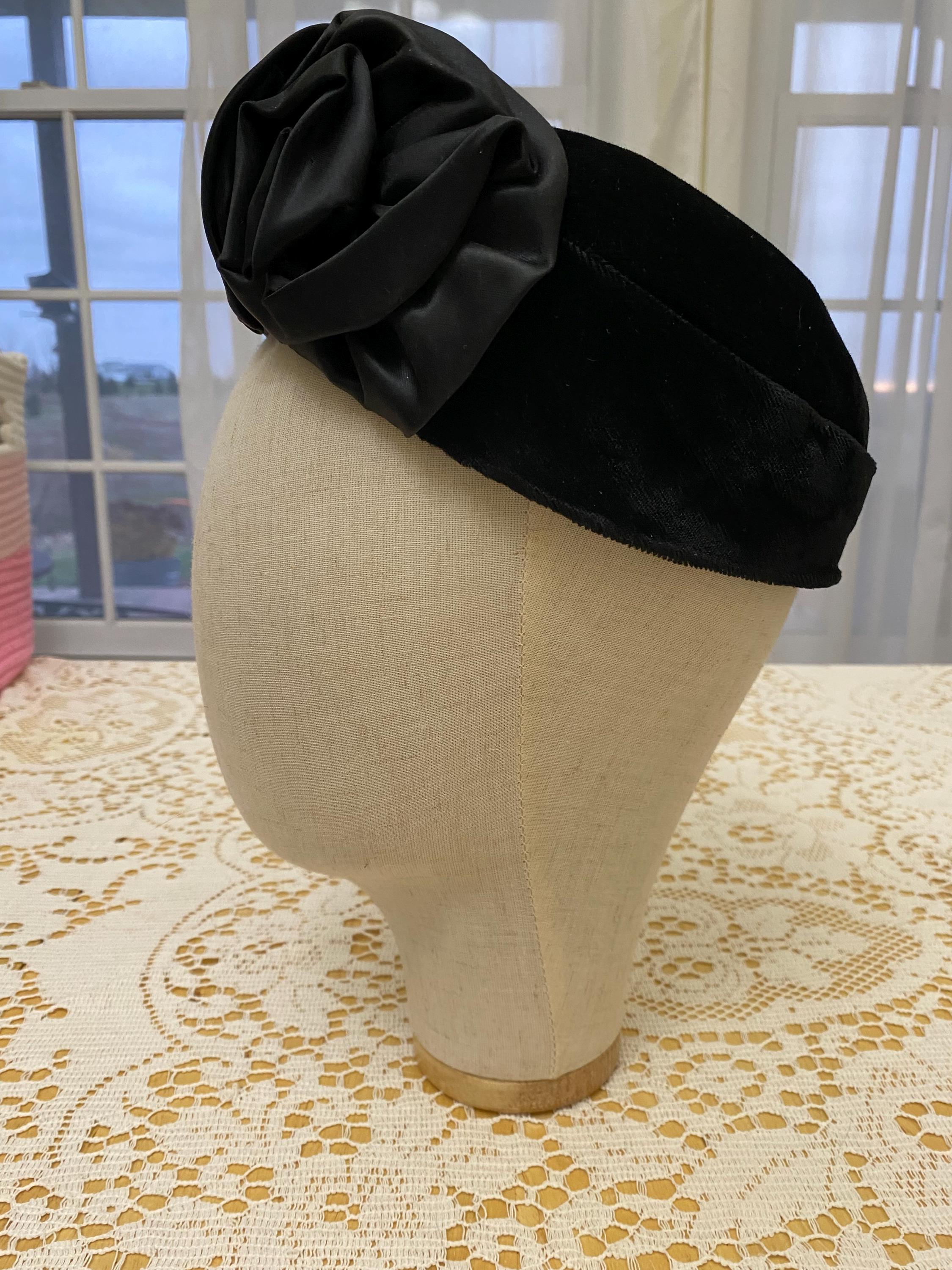 Oleg Cassini Black Sculptural Satin Turban Hat Bow Cocktail Hat Vintage SOLD Vintage OMO Norma Kamali Oversized Bow Turban $179 A  main image 4