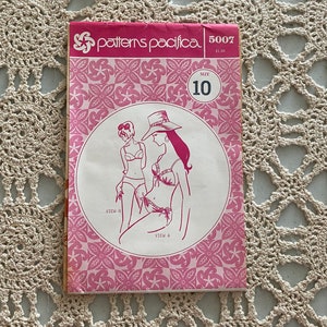May include: A vintage sewing pattern for a swimsuit, featuring two women in bikinis. The pattern is from Patterns Pacifica and is size 10. The pattern number is 5007.
