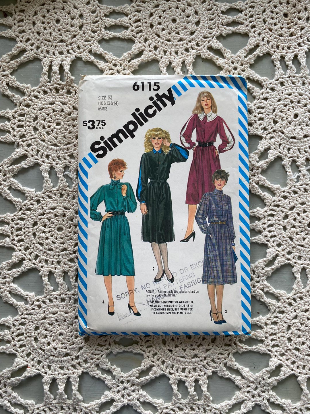 Simplicity Pattern #6115 (1983) Misses' Pullover Dress With Collar ...