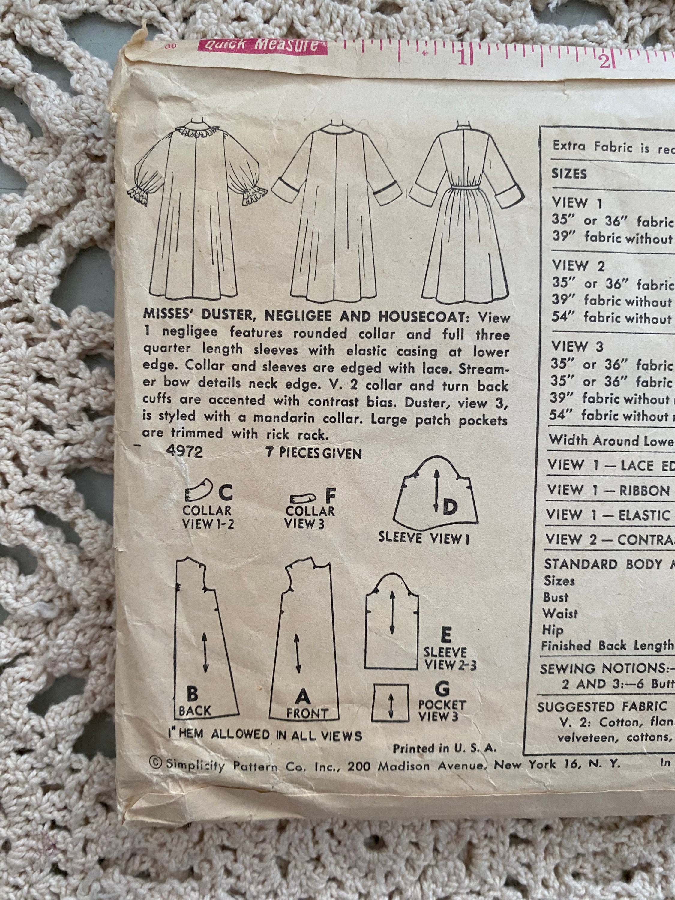 Simplicity Pattern #4972 (1954) Misses' Duster, Negligee and Housecoat ...