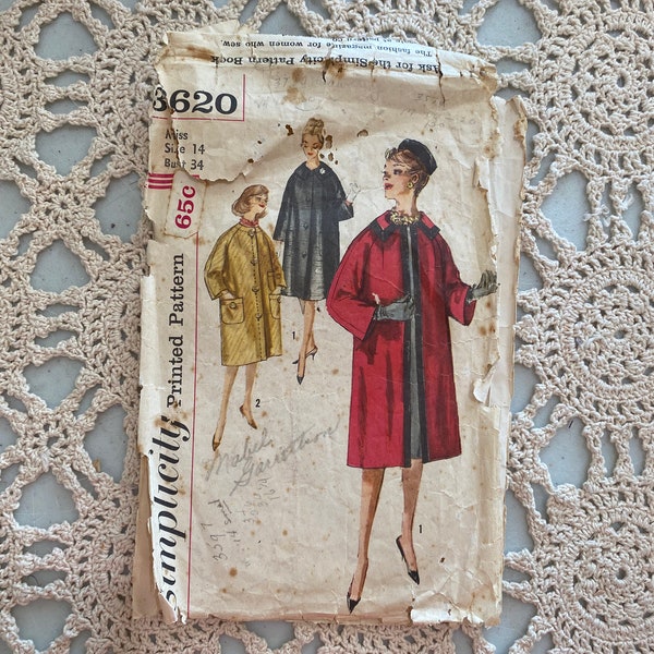 Simplicity Pattern 3620 (early-mid 1960s) Misses' Coat