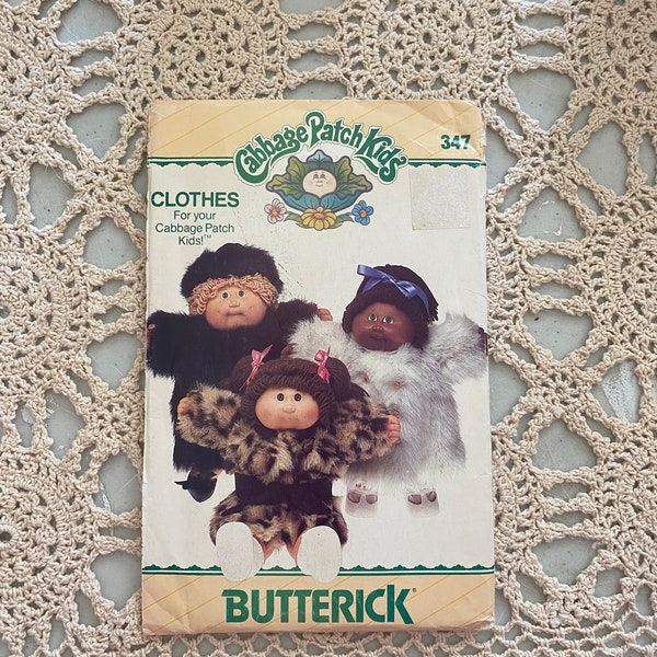 Butterick Pattern 347 (1984) Cabbage Patch Kids Doll Clothing (Furry Coats and Hat)