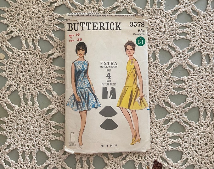 Butterick Pattern #3578 (1965) Extra Quick 'N Easy One-piece Dress - Etsy