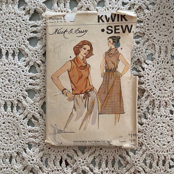 Kwik Sew Pattern #900 (est. 1970s) Sleeveless Dress or Top with Cowl Neck