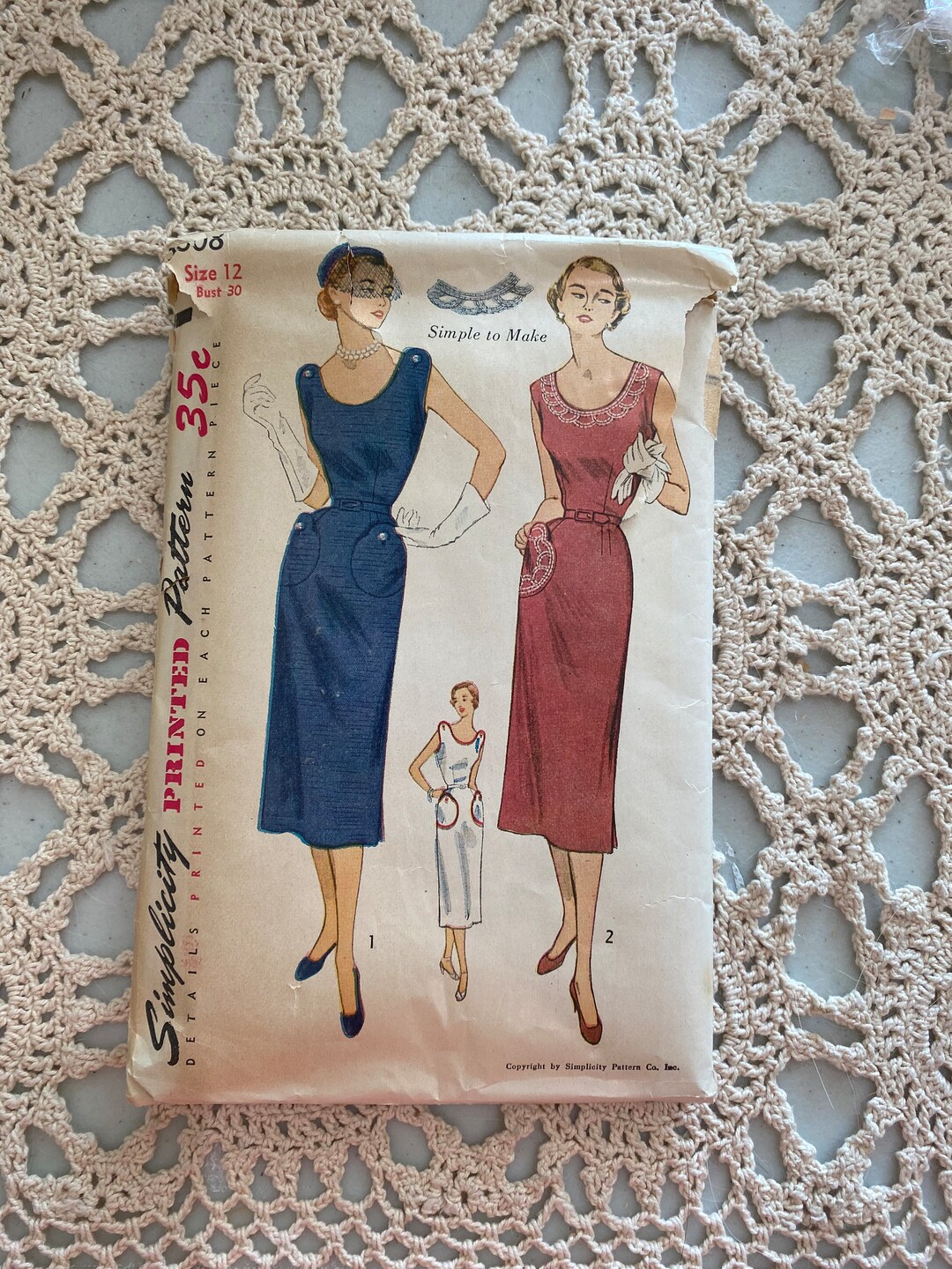 Simplicity Pattern 3608 (1951) Misses' One-piece Dress; Transfer ...