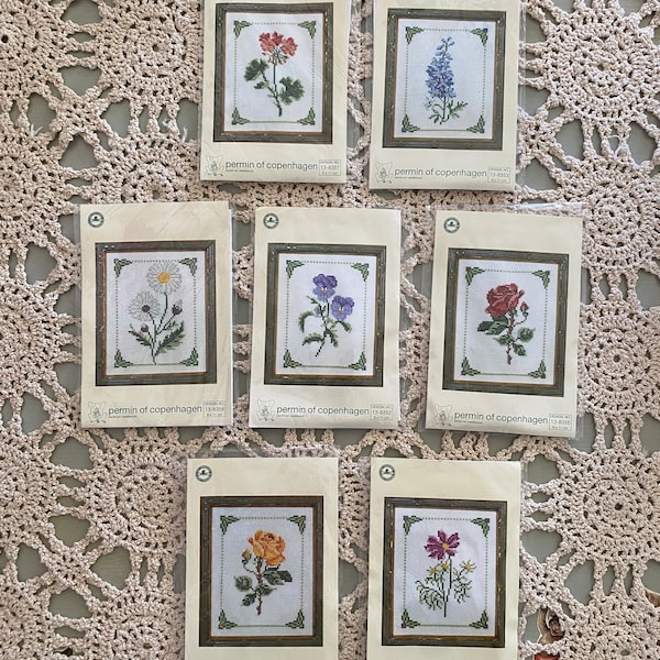 Permin of Copenhagen Flower Cross-Stitch Kit - Choice of 7 Designs