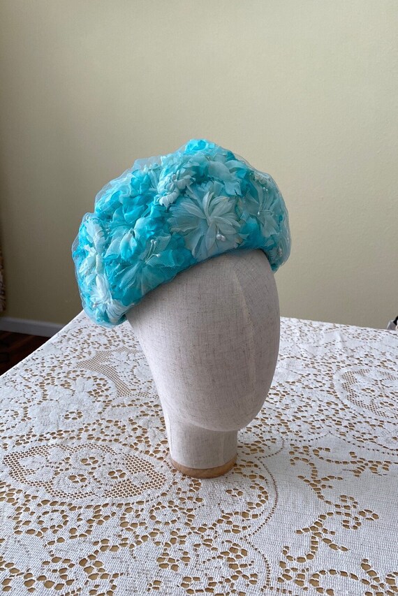 Vintage Turquoise Blue Floral Hat