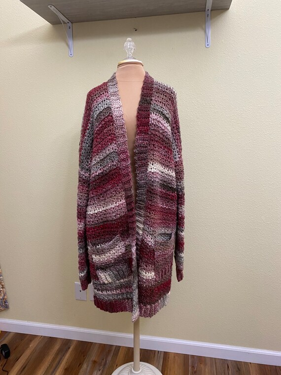 Variegated Cardigan in Gray, Pink and Burgundy