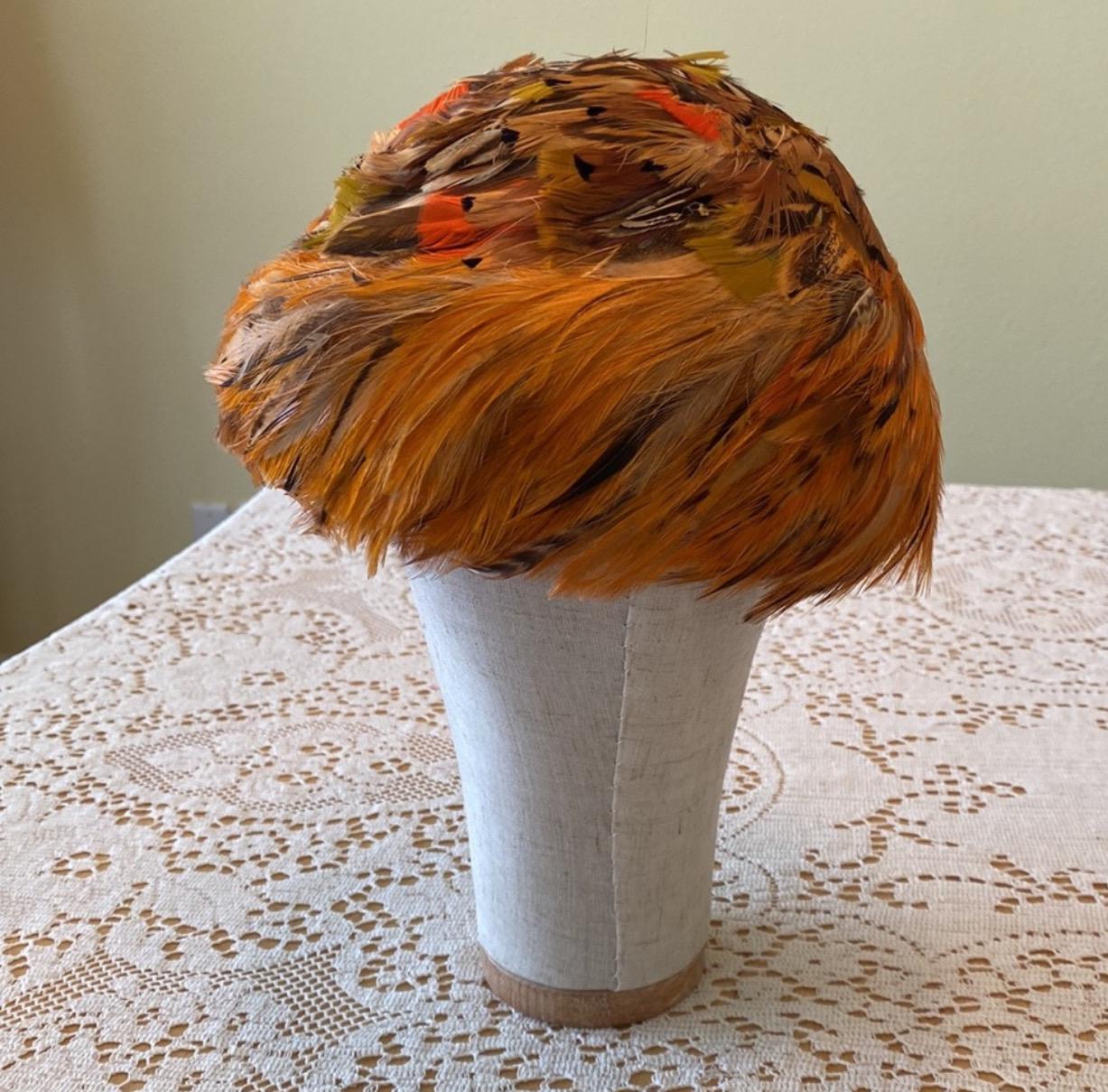 Vintage 1950s–60s Feathered Cocktail Hat — Autumn Tones 