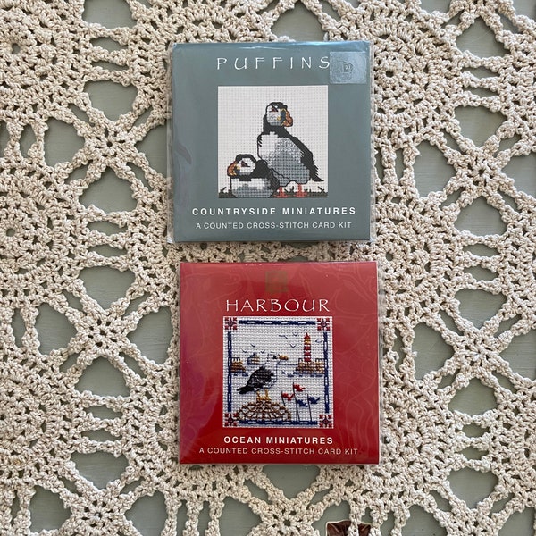The Textile Heritage Collection Cross-Stitch Card Kit - Puffin or Harbour