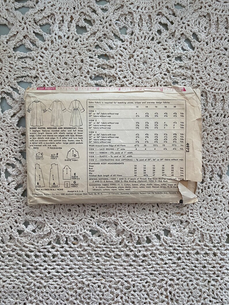 Simplicity Pattern #4972 (1954) Misses' Duster, Negligee and Housecoat ...