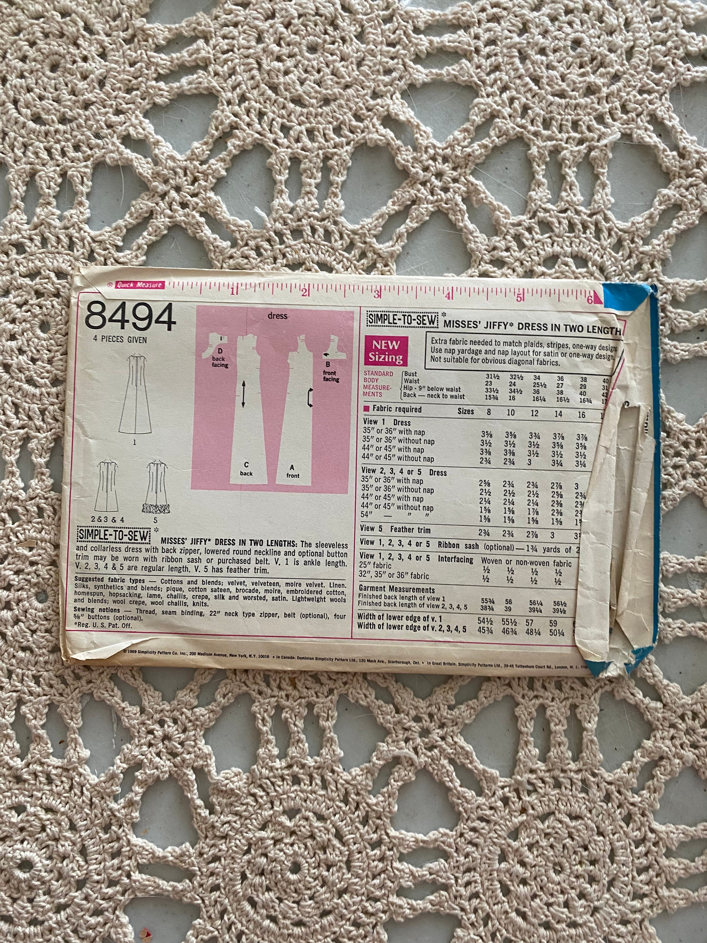 Simplicity Pattern 8494 1969 Misses' Jiffy Dress in Two - Etsy