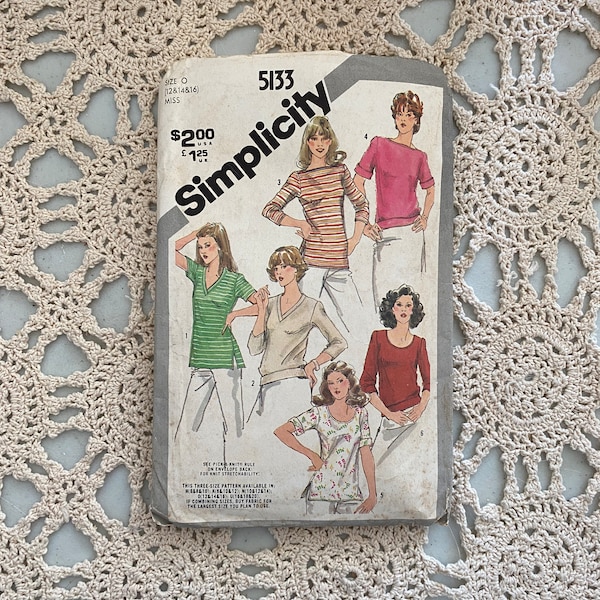 Simplicity Pattern 5133 (1981) Misses’ Set of Pullover Tops…Stretch Knit Pattern