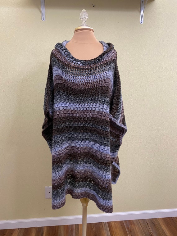 Crochet Hooded Poncho Sweater - image 1