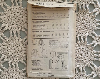 Advance Pattern #8254 (1957) Misses' Shirt-blouse or Overblouse