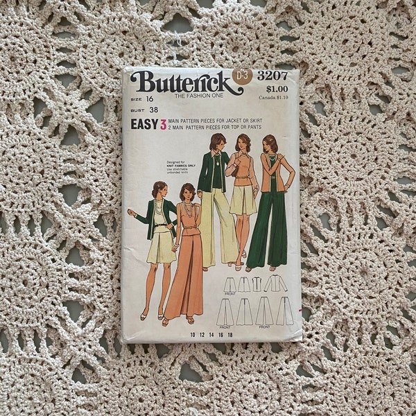Butterick Pattern #3207 (early 1970s) Misses' Cardigan, Top, Skirt& Pants UNCUT