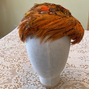 Vintage 1950s–60s Feathered Cocktail Hat — Autumn Tones Statement Millinery
