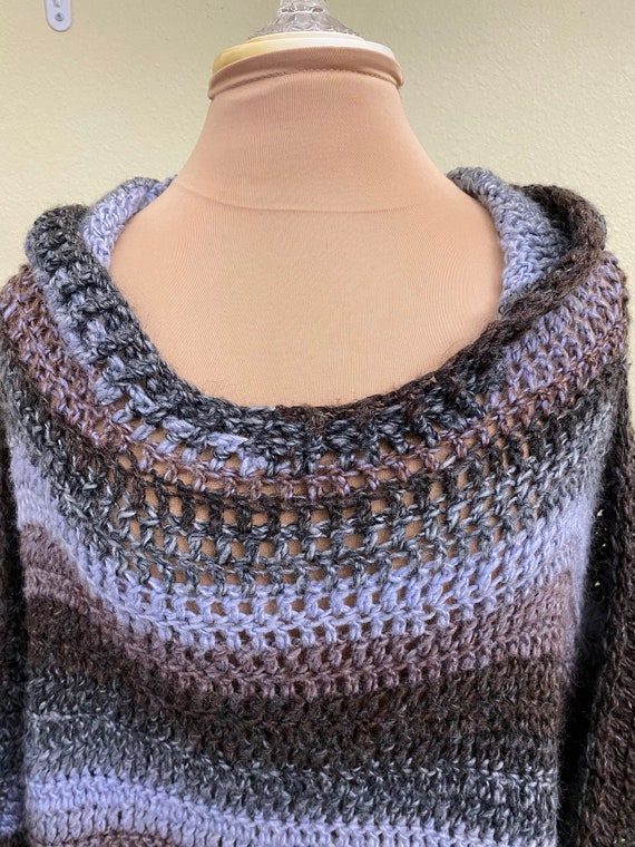 Crochet Hooded Poncho Sweater - image 6