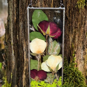 Pressed flower art, herbarium in stained glass frame, sunkatcher, hanging wall art, pressed flower art, pressed flower frame