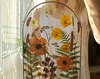 Large Pressed Flower Frame, Real Pressed Botanicals, Wall decor, Botanical Art, Pressed flower art, Real dried flowers, Herbarium