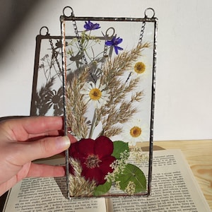 Pressed flower art, pressed flower frame, botanical dried pressed flower frame hanging wall art
