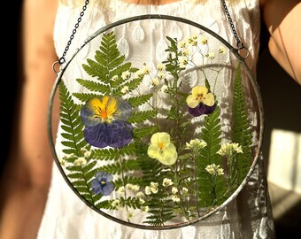 Large Pressed Flower Frame: Stained Glass Botanical Wall Art